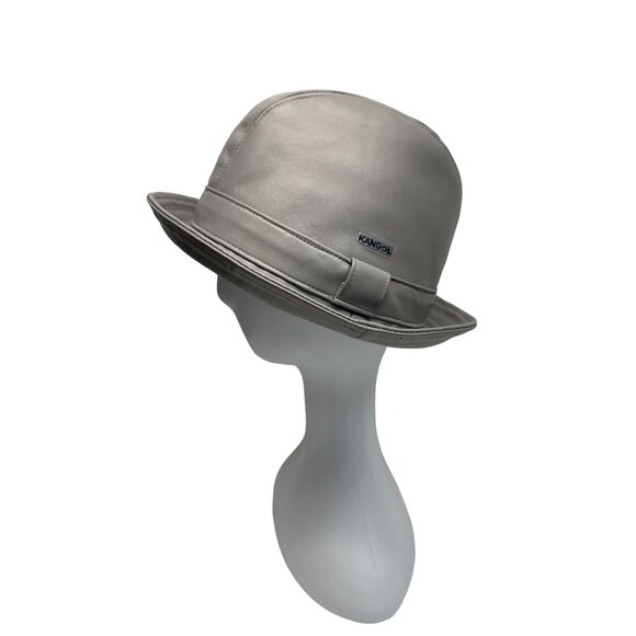 Vintage Kangol Unisex Gray Leather Fedora Hat Sz L -  17in Head Cirunmference - Picture 4 of 13